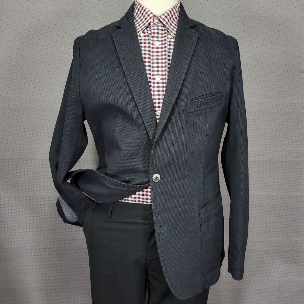 Hugo Boss Morell5-W Men's Sport Coat Blazer Two Button Cotton Navy Birds Eye 44R